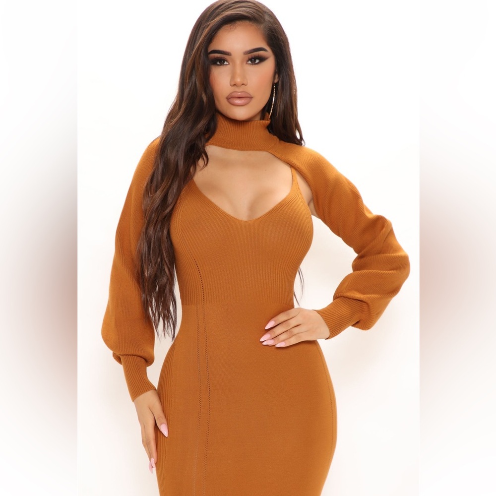 Fashion Nova Pumpkin Spice Sweater Dress Set-Mustard Large